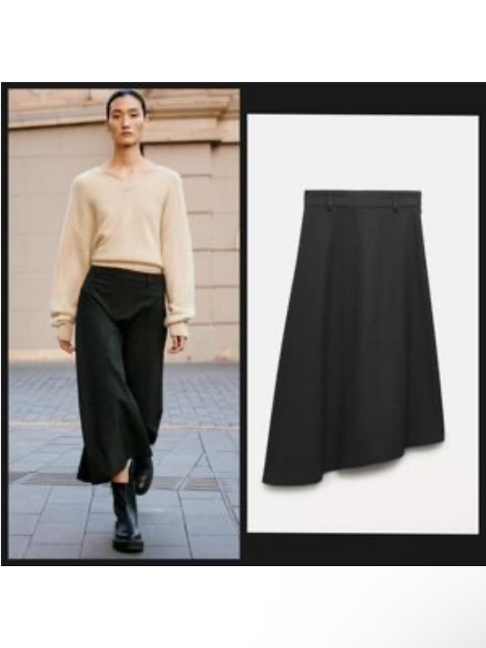Zara asymmetrical hem cape gray midi skirt sz.S